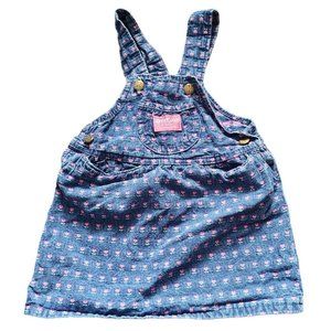 Vintage OshKosh B’Gosh Denim Genuine Vestbak Floral Overalls Dress Made In USA